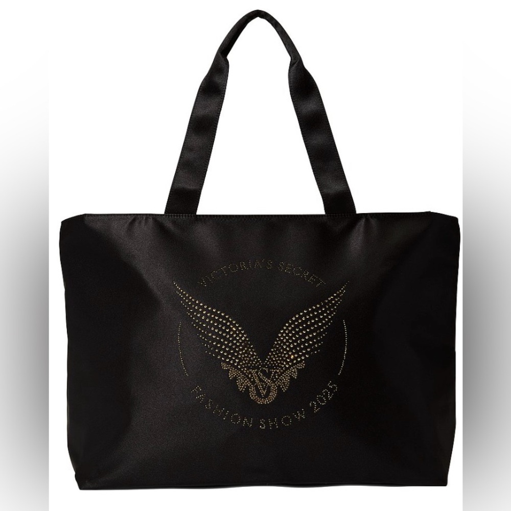 VICTORIAS SECRET Black Fashion Show Tote With Crystal Stud Wing Design